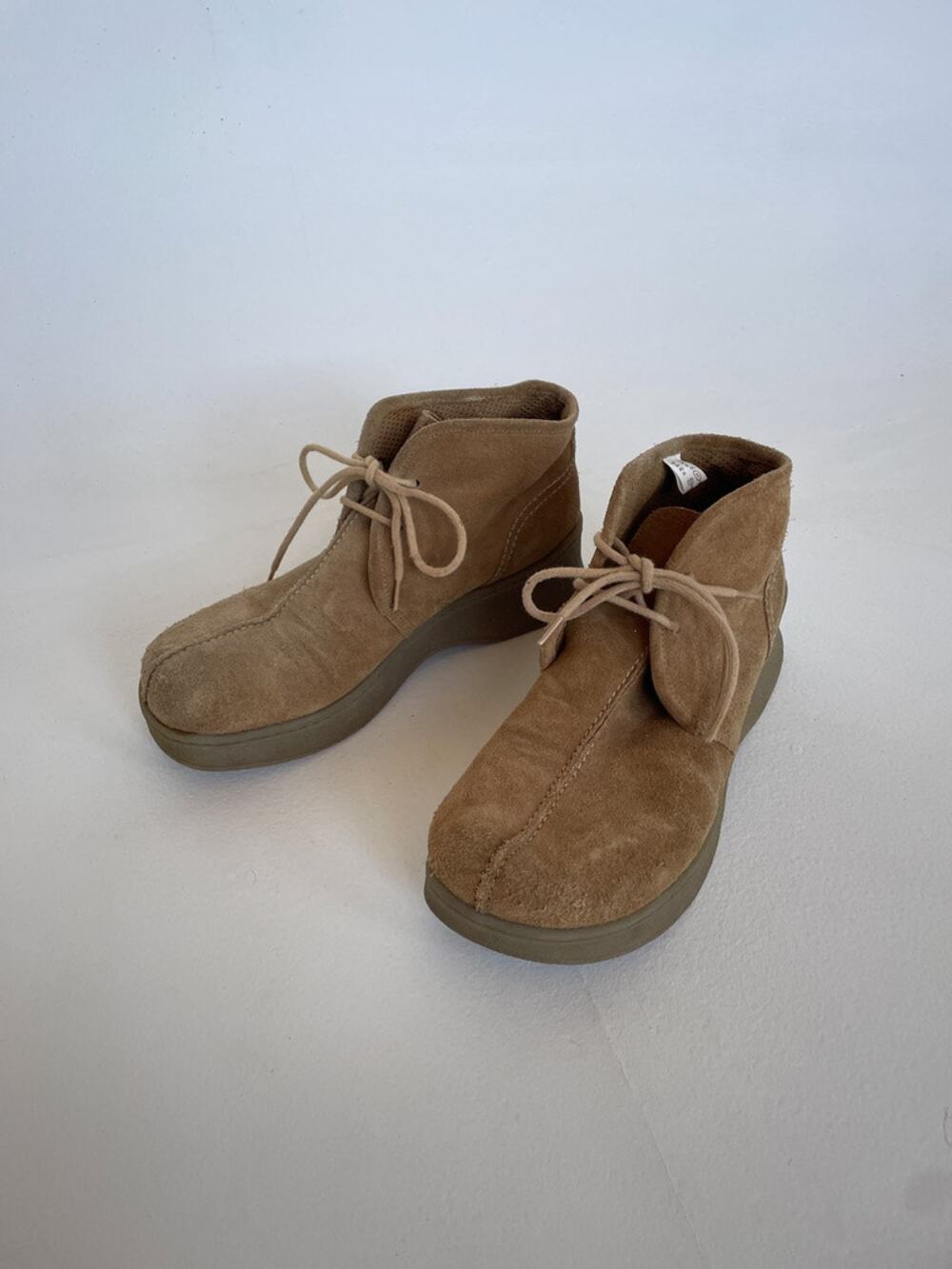 Vtg 90s Lower East Side Brown Wallaby Suede Platform Shoes / Lace Up / Womens 11